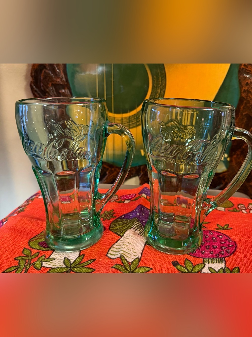 VTG Libbey Coca-Cola Georgia Green Heavy Glass Mugs - Set of 2